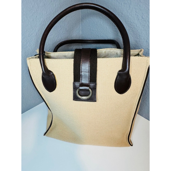 Authentic Burberry Blue Label Beige Canvas Tote Bag with Brown Leather Trim - Picture 4 of 7
